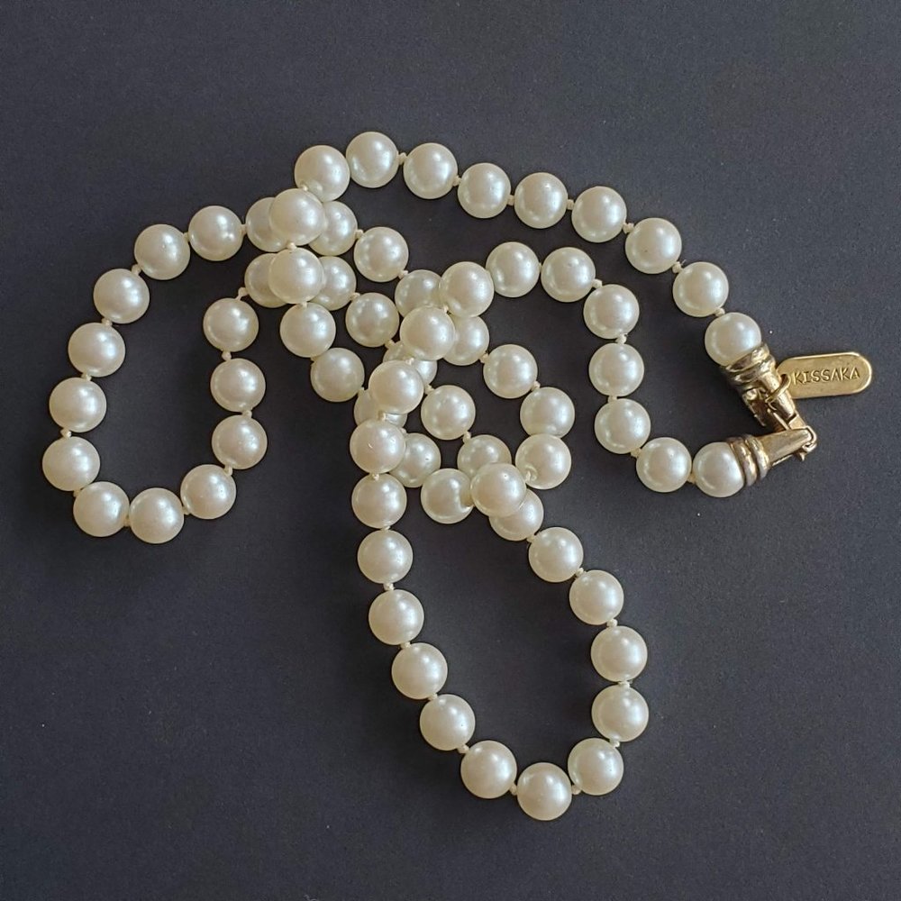 KISSAKA Knotted Glass Pearl Necklace - 24"